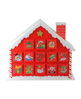 Northlight 10.25" Red and White Advent House with Chimney Storage Box