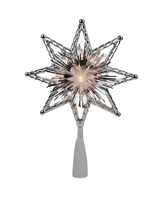 Northlight 8" Retro Silver Tinsel 8-Point Star Christmas Tree Topper - Clear Lights