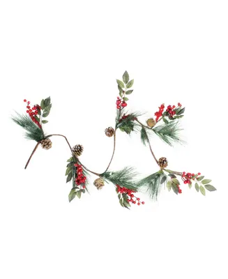 Northlight 54" Snow Dusted Pine Cones Berries and Long Pine Needles Artificial Christmas Garland - Unlit