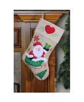 Northlight 15.5" Burlap Santa Claus in Sleigh Embroidered Christmas Stocking