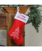 Northlight 15.75" Red and White "Merry Christmas" Tree Stocking with White Cuff