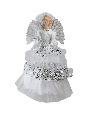Northlight 16" Lighted Fiber Optic Angel in Silver Sequined Gown Christmas Tree Topper