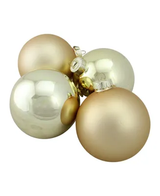 Northlight 4-Piece Shiny and Matte Gold Glass Ball Christmas Ornament Set 4" 100mm