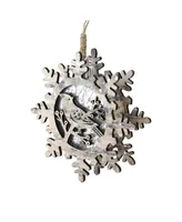 Northlight 6" Pre-Lit Brown and Gray Wooden Snowflake with Bird Christmas Ornament