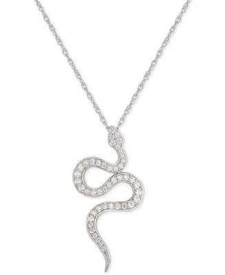 Cubic Zirconia Snake 16" Pendant Necklace in Sterling Silver