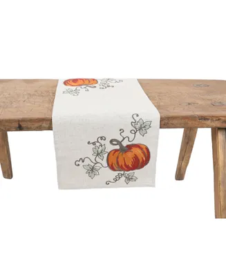 Rustic Pumpkin Crewel Embroidered Fall Table Runner