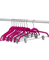 10 Pack Clothes Hangers with Clips in Pink - Ultra Thin No Slip Hangers for Skirts, Pants or Dresses