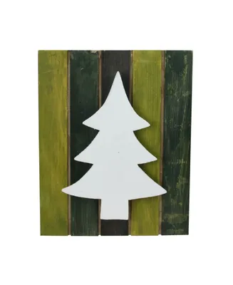 Northlight 13" Wood Tree on Green Washed Pallet Inspired Frame Christmas Wall Hanging