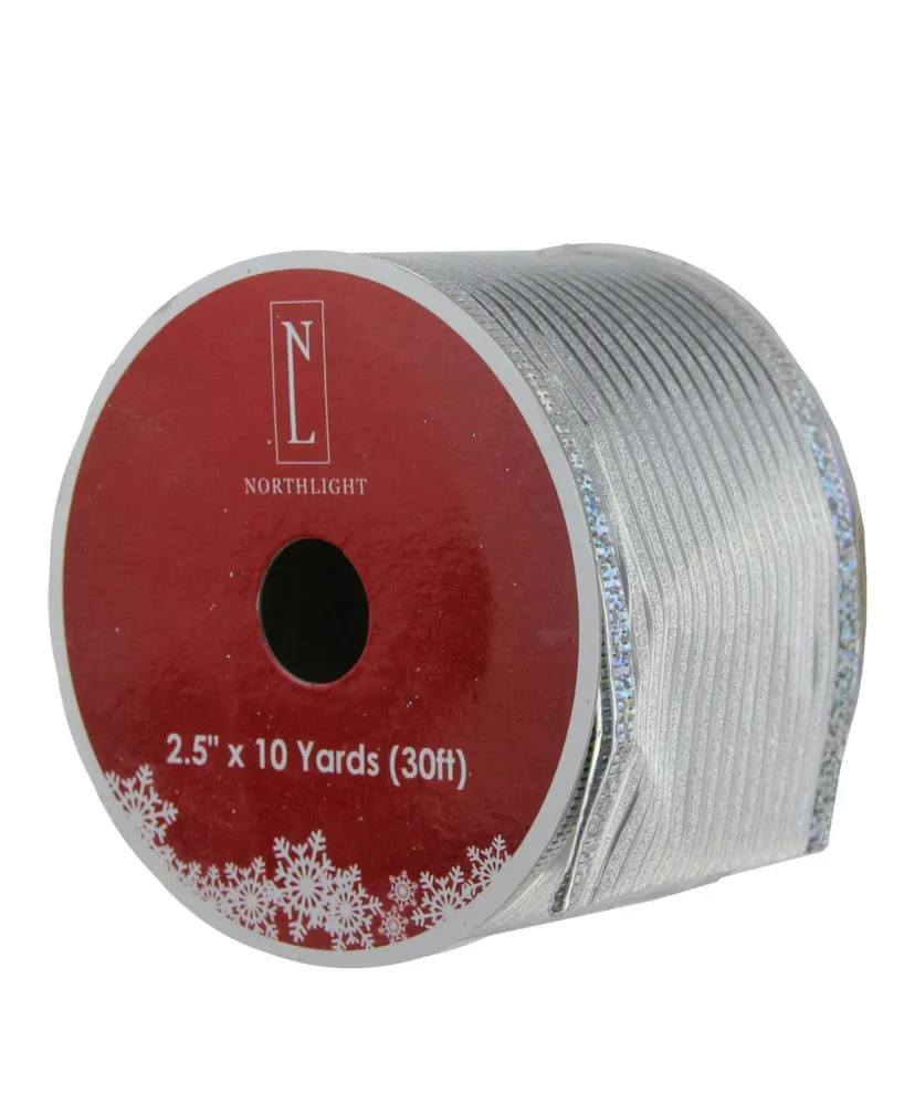 Northlight Shimmery Silver Horizontal Wired Christmas Craft Ribbon 2.5" x 10 Yards