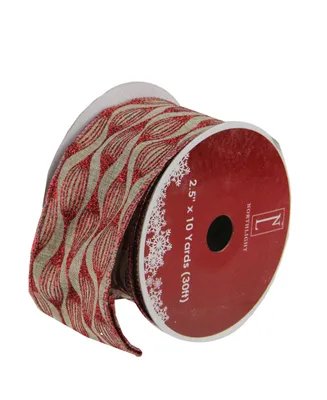 Northlight Faded Rustic Red and White Ikat Wired Christmas Craft Ribbon 2.5" x 10 Yards