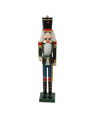 Northlight 36.75" Green and Blue Glittered Wooden Christmas Nutcracker Soldier with Sword