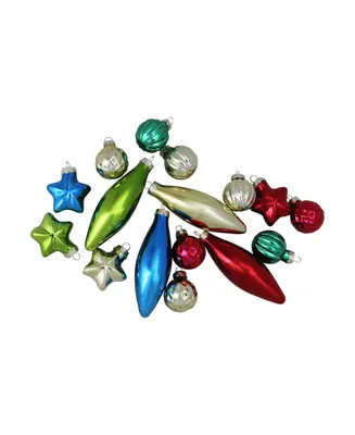 Northlight 16-Piece Set of Multi-Color Finial Ball and Star Shaped Christmas Ornaments 4" 100mm