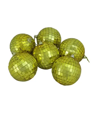 Northlight 6ct Gold Mirrored Glass Disco Ball Christmas Ornaments 3.25" 80mm