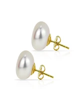 White Freshwater Cultured Pearl (11-11.5 mm) Strand Necklace and Stud Earrings Set in 14k Yellow Gold