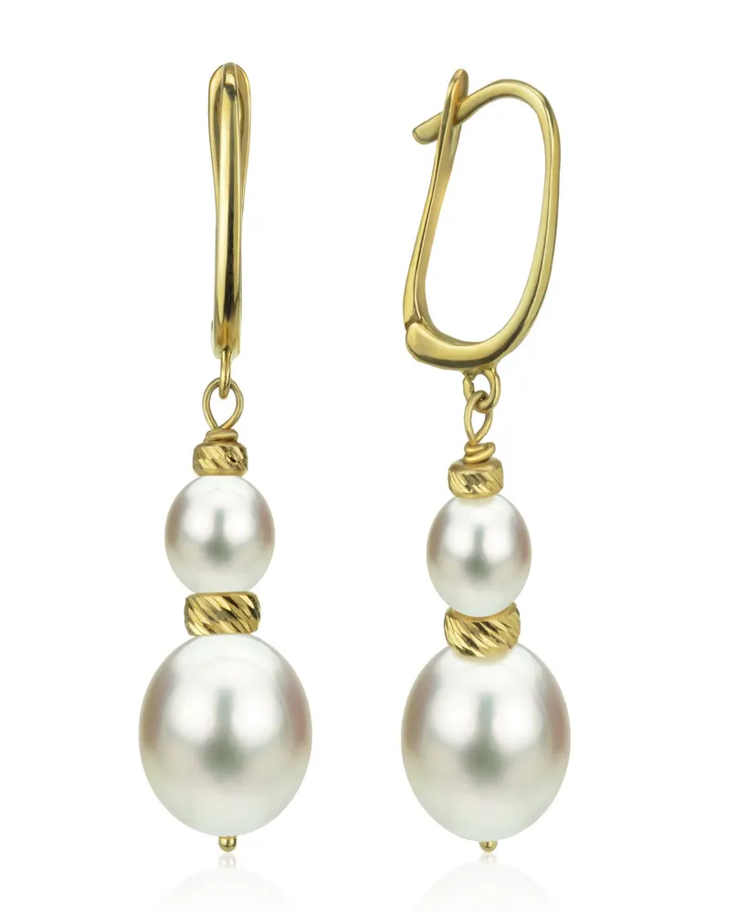 White Cultured Pearl (16 mm) Dangle Earrings in 14k Yellow Gold