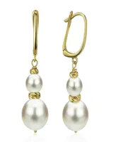 White Cultured Pearl (16 mm) Dangle Earrings in 14k Yellow Gold