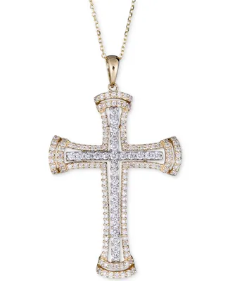 Diamond Cross Pendant Necklace (1 ct. t.w.) in 14k Gold & White Gold, 16" + 2" extender