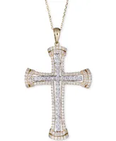 Diamond Cross Pendant Necklace (1 ct. t.w.) in 14k Gold & White Gold, 16" + 2" extender