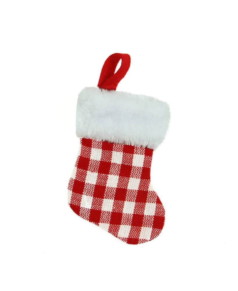 Northlight 7" Red and White Buffalo Plaid Mini Christmas Stocking with Faux Fur Cuff