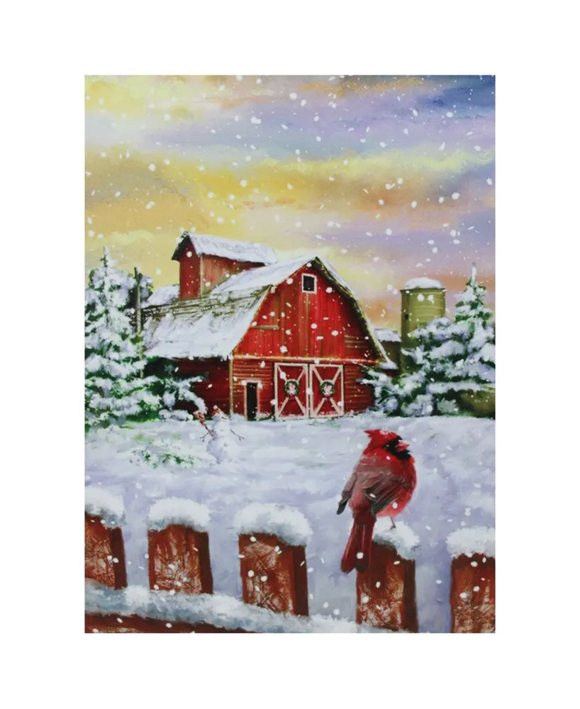 Northlight Led Back Lit Snowy Sunset Barn Scene Christmas Wall Art 15.75"