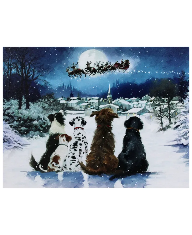 Northlight Led Fibre Optic Lighted Dogs Watching Santa Claus Christmas Wall Art