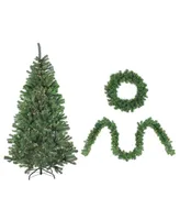 Northlight 4-Piece Artificial Winter Spruce Christmas Tree Wreath and Garland Set - Clear Lights