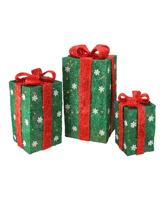 Northlight Set of 3 Tall Green Sisal Gift Boxes Lighted Christmas Yard Decor