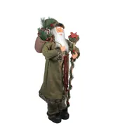 Northlight 51" Plush Standing Santa Claus Christmas Figure with Gift Bag and Staff