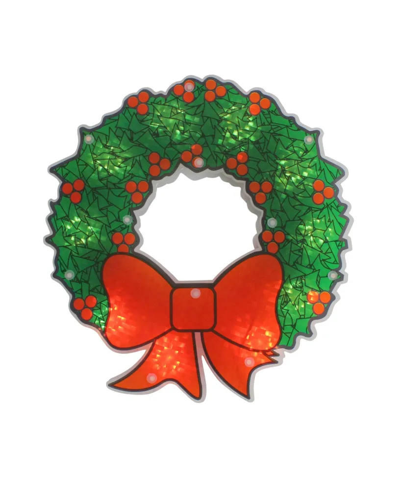 Northlight 11" Holographic Lighted Berry Wreath Christmas Window Silhouette