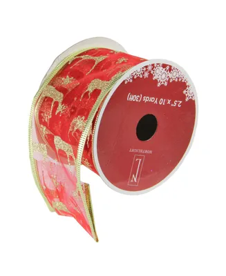 Northlight Bright Red and Glittering Gold Reindeer Wired Christmas Craft Ribbon 2.5" x 10 Yards