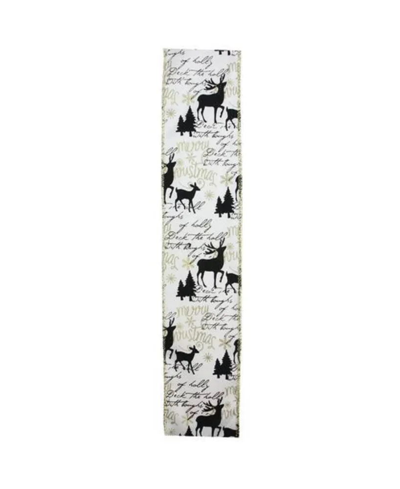 Northlight White and Black Playful Reindeer Wired Christmas Craft Ribbon 2.5" x 10 Yards