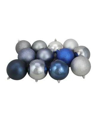 Northlight 12ct Sapphire Blue/Denim/Silver/Pewter Shatterproof 3-Finish Christmas Ball Ornaments 4"