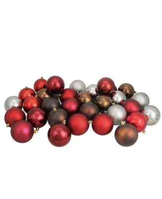 Northlight 32ct Red/Burgundy/Pewter Gray/Mocha Shatterproof Christmas Ball Ornaments 3.25"