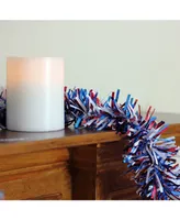 Northlight 12' Red White and Blue Wide Cut Patriotic Tinsel Christmas Garland - Unlit