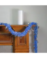 Northlight 12' Blue Christmas Tinsel Garland with Silver Holographic Snowflakes - Unlit