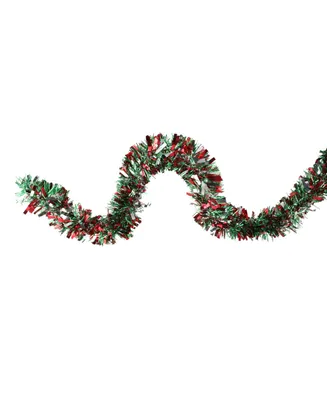 Northlight 12' Shiny Red Green and Silver Christmas Tinsel Garland - Unlit