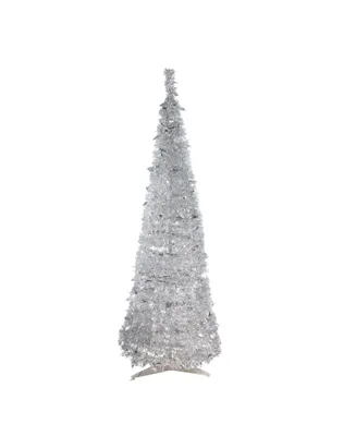 Northlight 6' Pre-Lit Silver Tinsel Pop-Up Artificial Christmas Tree - Clear Lights