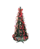 Northlight 6' Pre-Lit Gold and Red Plaid Decorated Pop-Up Artificial Christmas Tree - Multi Lights