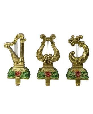 Northlight Set of 3 Gold Harp Musical Instruments Glittered Christmas Stocking Holders 8"