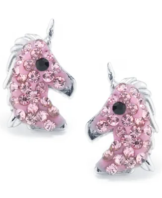 Pink Pave Crystal Unicorn Stud Earrings set in Sterling Silver