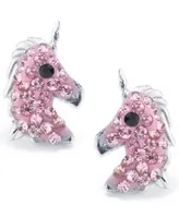 Pink Pave Crystal Unicorn Stud Earrings set in Sterling Silver