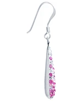 Pave Two Tone Crystal Teardrop Earrings Set in Sterling Silver. Available in Clear and Blue, Clear and Black, Clear and Pink or Clear and Red