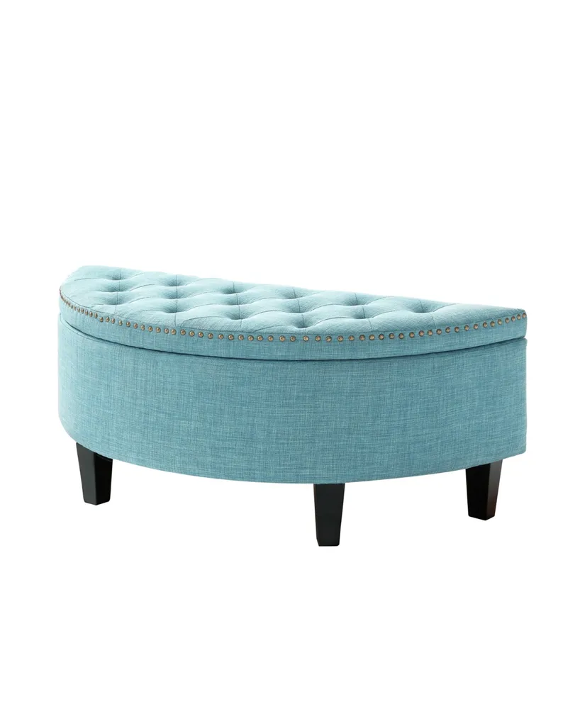 Inspired Home Jolie Upholstered Tufted Half Moon Storage Ottoman with Nailhead Trim