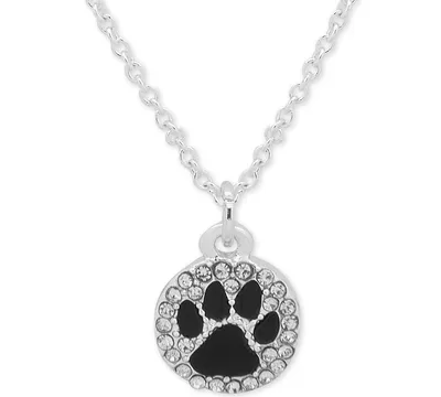 Pet Friends Jewelry Silver-Tone Black Paw Pave Pendant Necklace, 16" + 3" extender