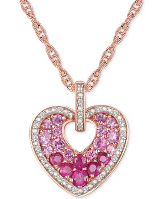 Multi Gemstone (1/2 ct. t.w.) & Diamond (1/10 ct. t.w.) 18" Heart Pendant Necklace in 14k Rose Gold Over Sterling Silver - Multi