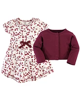 Touched by Nature Toddler Girls Organic Cotton Dress and Cardigan 2pc Set, Winter Woodland
