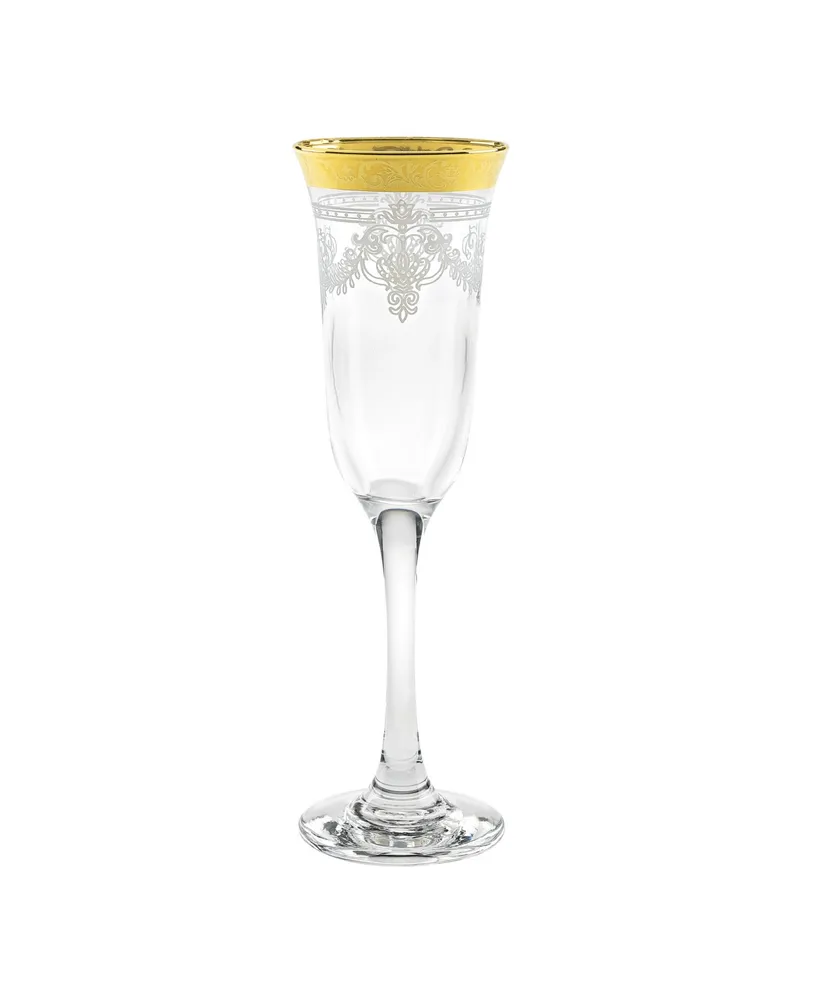 Lorren Home Trends Multicolor Champagne Flutes with Gold Rings, Set of 4