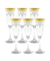 Lorren Home Trends Flutes with a Stencil Pattern and Gold Band, Set of 6