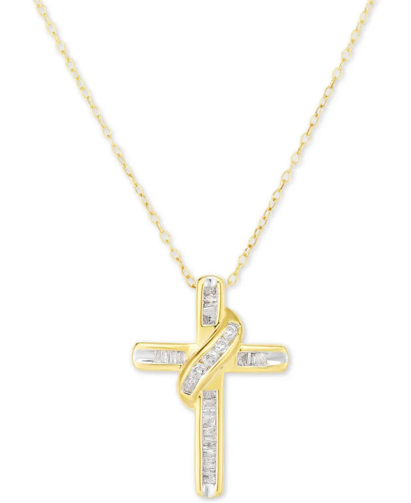 Diamond Cross 18" Pendant Necklace (1/4 ct. t.w.) 14k Gold-Plated Sterling Silver or