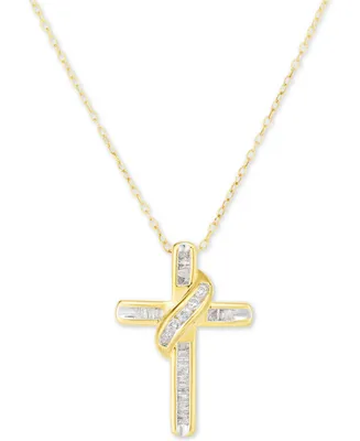 Diamond Cross 18" Pendant Necklace (1/4 ct. t.w.) 14k Gold-Plated Sterling Silver or